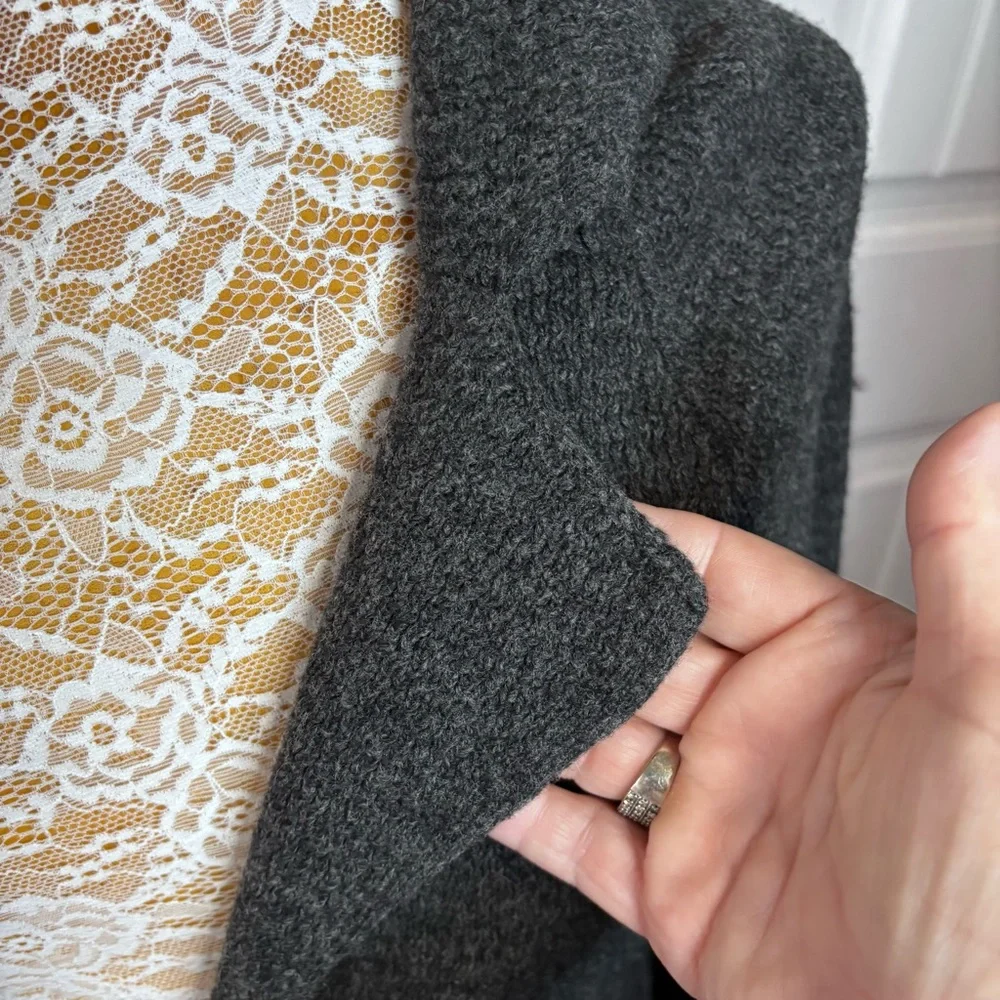 Women's Charcoal Gray Blazer‎ Long Line Cardigan  Wool Sweater